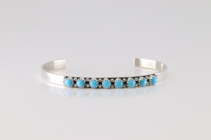 Native America Navajo Sterling Silver Turquoise Bracelet Cuff By G.P. SRY.