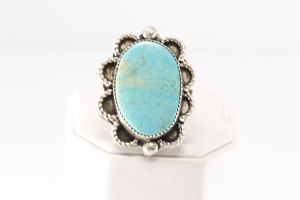 Native America Navajo Sterling Silver Kingman Turquoise Ring By V.H.
