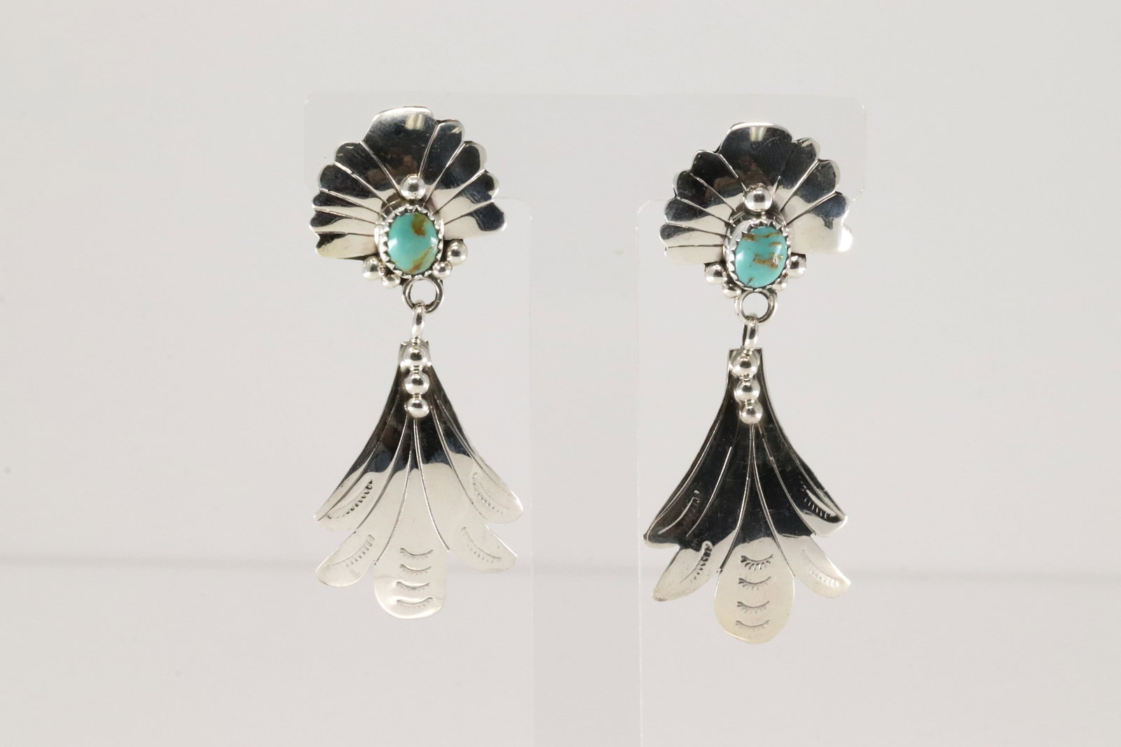 Native America Navajo Sterling Silver Turquoise Post / Dangling Earring's By Genevieve Francisco.: This is a Native America Navajo Sterling Silver Turquoise Post / Dangling Earring's By Genevieve Francisco.