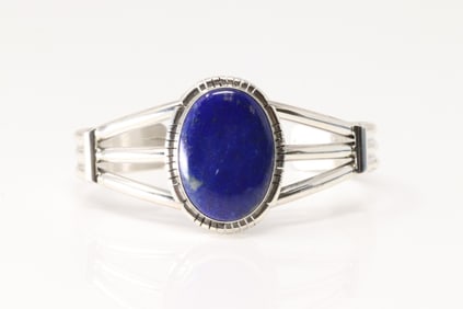 Native America Navajo Sterling Silver Blue Lapis Bracelet Cuff By S.E.