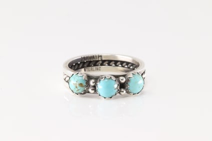 Native America Navajo Sterling Silver Turquoise Ring By R.King.
