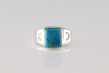 Native American Zuni Sterling Silver Turquoise Ring By M.L.