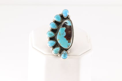 Native America Navajo Sterling Silver Turquoise Ring By Geraldine James.