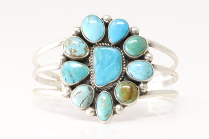 Native America Navajo Sterling Silver Kingman Turquoise Barcelet Cuff By Gerldine James.