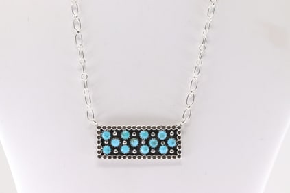 Native America Navajo Sterling Silver Turquoise Necklace By Kenny Lonjose.