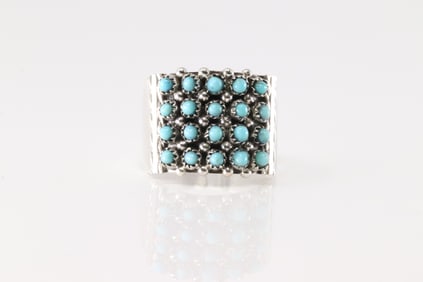 Native American Zuni Sterling Silver Turquoise Ring By Stephen Haloo.