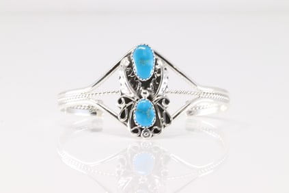 Native American Navajo Sterling Silver Turquoise Bracelet Cuff By Harry B.Yazzie.