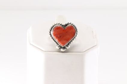 Native America Navajo Sterling Silver Spiny Oyster Heart Ring By I.Kee.