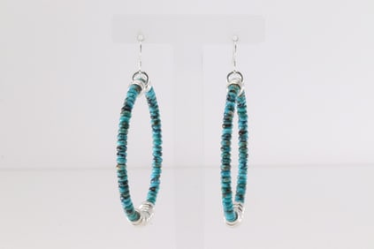 Native America Navajo Sterling Silver Beaded / Turquoise Hoop Earring's.