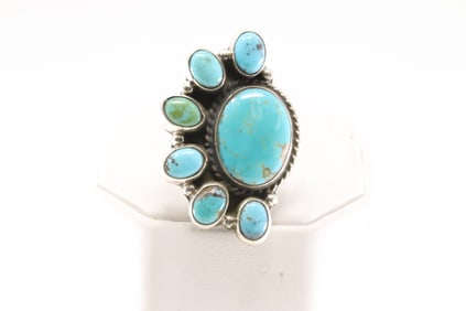 Native America Navajo Sterling Silver Kingman Turquoise Ring By Geraldine James.