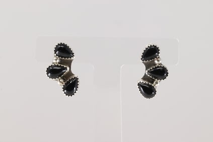 Native America Navajo Sterling Silver Black Onyx Post Earring's By Maxine Ramirez.