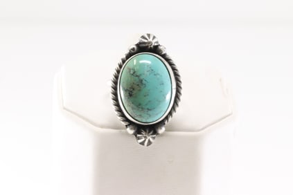 Native America Navajo Sterling Silver Kingman Turquoise Ring By Dixon.