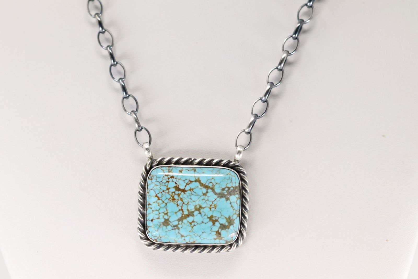 Native America Navajo Sterling Silver Number 8 Turquoise Necklace By Augustine Largo. (1 of 4)