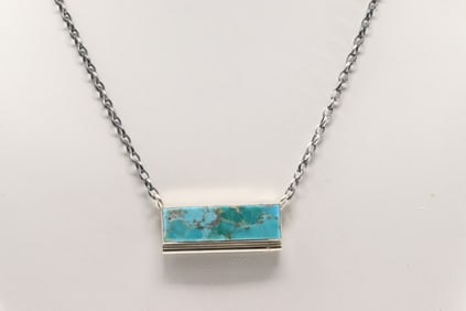 Native America Navajo Sterling Silver Turquoise Kingman Necklace By Steve Francisco.