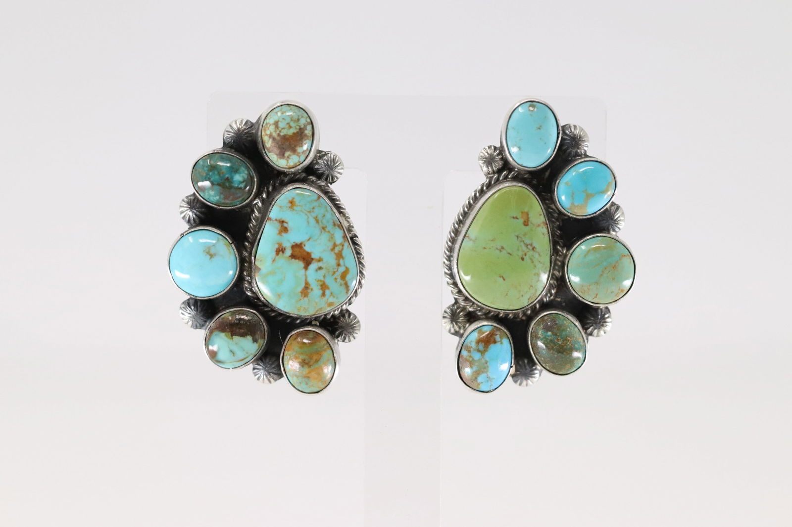 Native America Navajo Sterling Silver Kingman Turquoise Post Earring's By Elouise Kee. (1 of 4)
