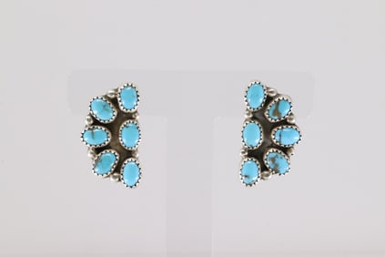 Native America Navajo Sterling Silver Turquoise Kingman Post Earring's By Maxine Ramirez.