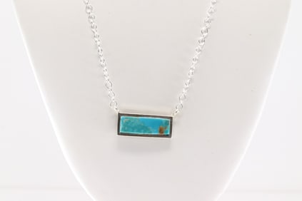 Native America Navajo Sterling Silver Turquoise Necklace By SF.