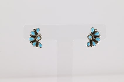 Native America Zuni Sterling Silver Turquoise Post Earring's By Herbert Lastiyano.