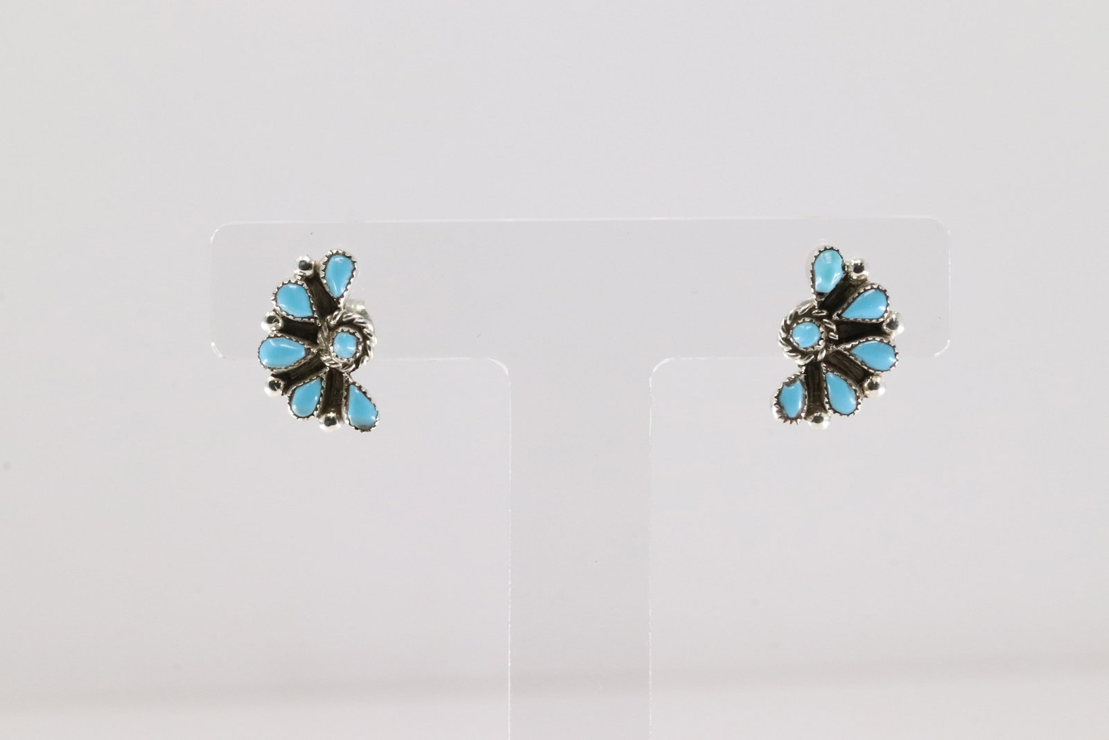 Native America Zuni Sterling Silver Turquoise Post Earring's By Herbert Lastiyano.: This is a Native America Zuni Sterling Silver Turquoise Post Earring's By Herbert Lastiyano.