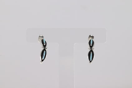 Native America Zuni Sterling Silver Turquoise Hoop Earring's By Fernando Othole.