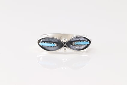 Native America Zuni Sterling Silver Turquoise Ring By Fernando Othole.