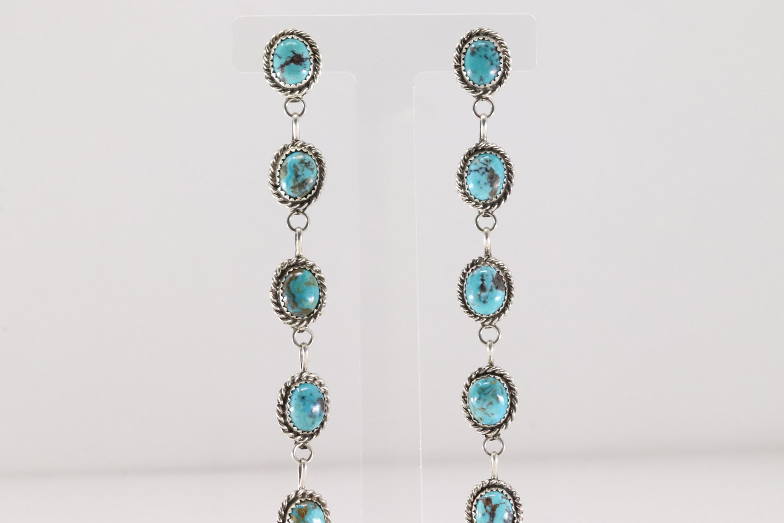 Native America Navajo Sterling Silver Kingman Turquoise Post / Dangling Earring's By Maxine Ramirez.: This is a Native America Navajo Sterling Silver Kingman Turquoise Post / Dangling Earring's By Maxine Ramirez.