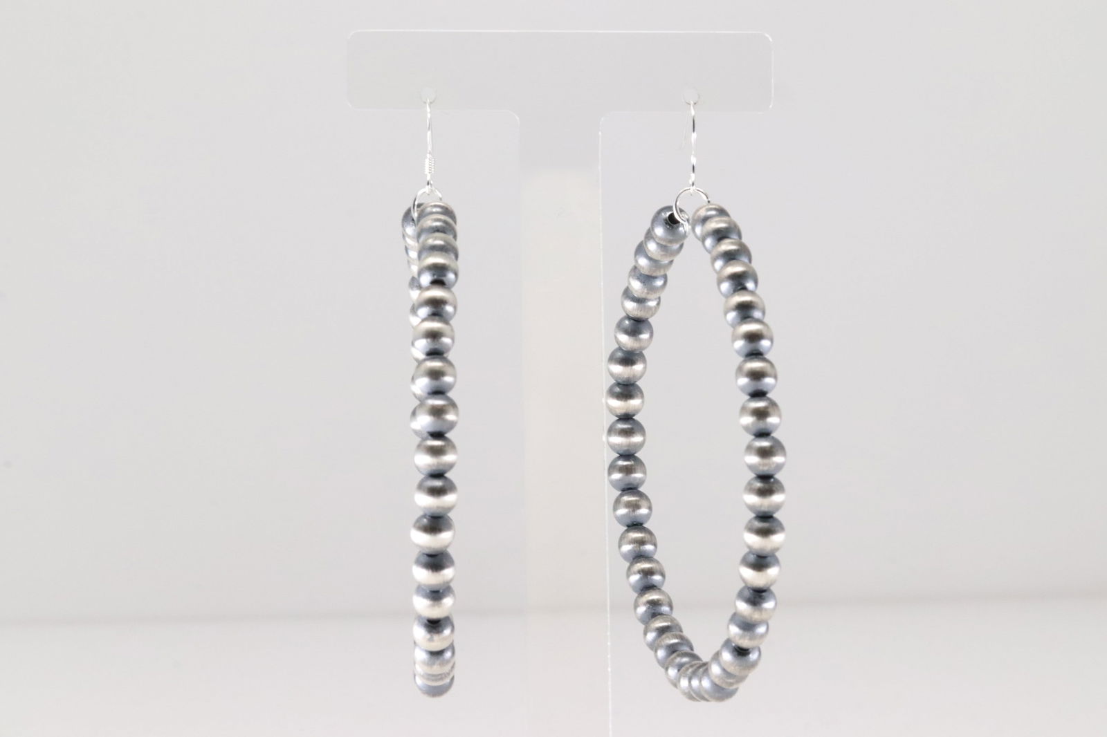 Native America Navajo Sterling Silver Pearl Beaded Hoop Dangling Earring's By Isabell John.: This is a Native America Navajo Sterling Silver Pearl Beaded Hoop Dangling Earring's By Isabell John.