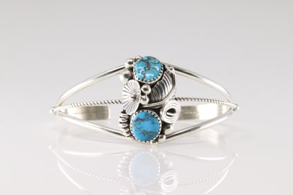 Native America Navajo Sterling Silver Turquoise Bracelet Cuff By Max Calladitto.