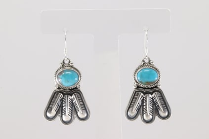 Native America Navajo Sterling Silver Turquoise Dangling Earring's By Sharon McCarthy.