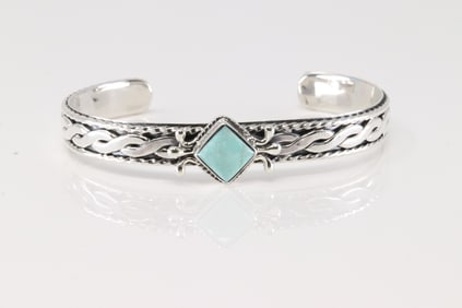 Native America Navajo Sterling Silver Turquoise Bracelet Cuff By Shawn Tulley.