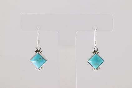 Native America Navajo Sterling Silver Turquoise Dangling Earring's By Sharon McCarthy.