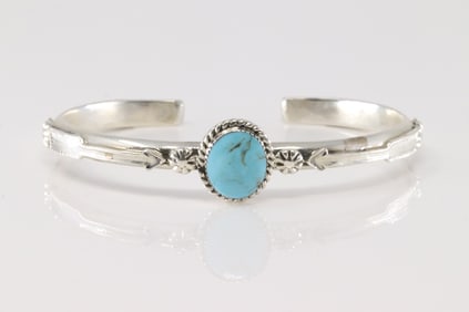 Native America Navajo Sterling Silver Turquoise Bracelet Cuff By Brandon Belin.