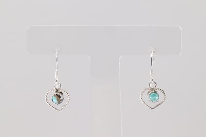 Native America Navajo Sterling Silver Turquoise Heart Dangling Earring's By Shantel / Sylvia Chee.