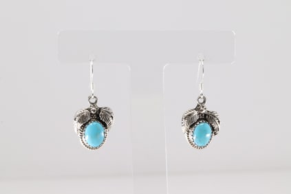 Native America Navajo Sterling Silver Turquoise Dangling Earring's By Sharon McCarthy.