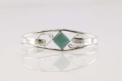 Native America Navajo Sterling Silver Turquoise Bracelet Cuff By Helena Barbone.