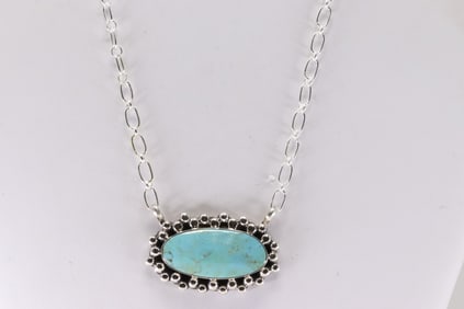 Native America Navajo Sterling Silver Turquoise Necklace By Gregg Yazzie.