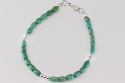 Native American Navajo Sterling Silver Beaded / Turquoise Bracelet Link.