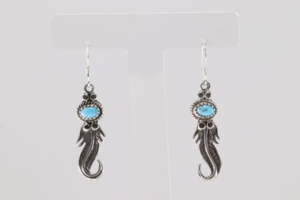 Native America Navajo Sterling Silver Turquoise Dangling Earring's By Sharon McCarthy.