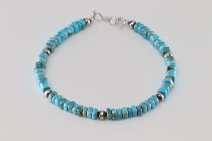 Native America Navajo Sterling Silver Beaded / Turquoise Bracelet Link.
