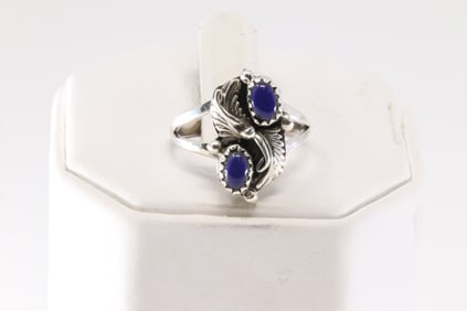 Native America Navajo Sterling Silver Lapis Ring By Annette Chiquito.