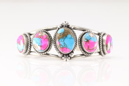 Native America Navajo Sterling Silver Turquoise Compressed Bracelet Cuff By Robert Martinez.