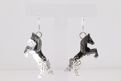 Native America Navajo Sterling Silver Horse Dangling Earring's By Louise Yazzie.