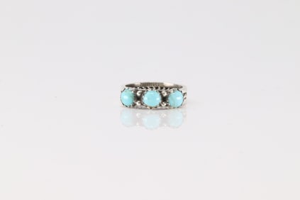 Native America Navajo Sterling Silver Kingman Turquoise Ring By R.King.
