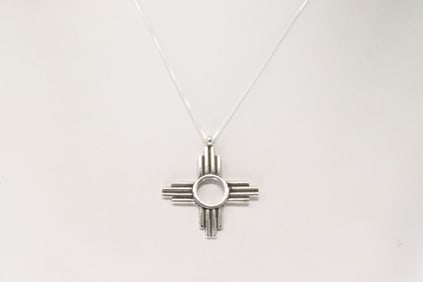 Native America Navajo Sterling Silver Solid Pendant With A 925 Necklace By Sonyei Coho.