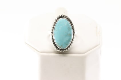 Native America Navajo Sterling Silver Turquoise Ring By Dixon.