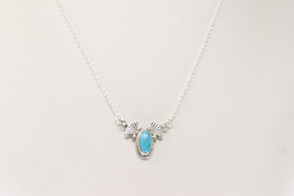 Native America Navajo Sterling Silver Turquoise Neckalce By Verley Betone.