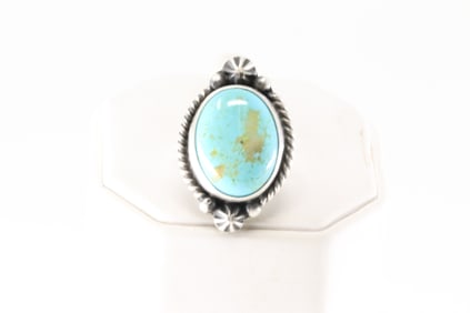 Native America Navajo Sterling Silver Turquoise Ring By Judith Dixon.