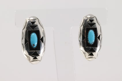 Native America Navajo Sterling Silver Turquoise Post Earring's By Felix Perry.