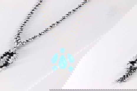 Native America Navajo Sterling Silver Kingman Turquiose Necklace By Boddy Platero.Necklace Length.: This is a Native America Navajo Sterling Silver Kingman Turquiose Necklace By Boddy Platero. Necklace Length. 16.00.
