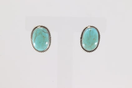 Native America Navajo Sterling Silver Kingman Turquoise Post Earring's By Judith Dixon.